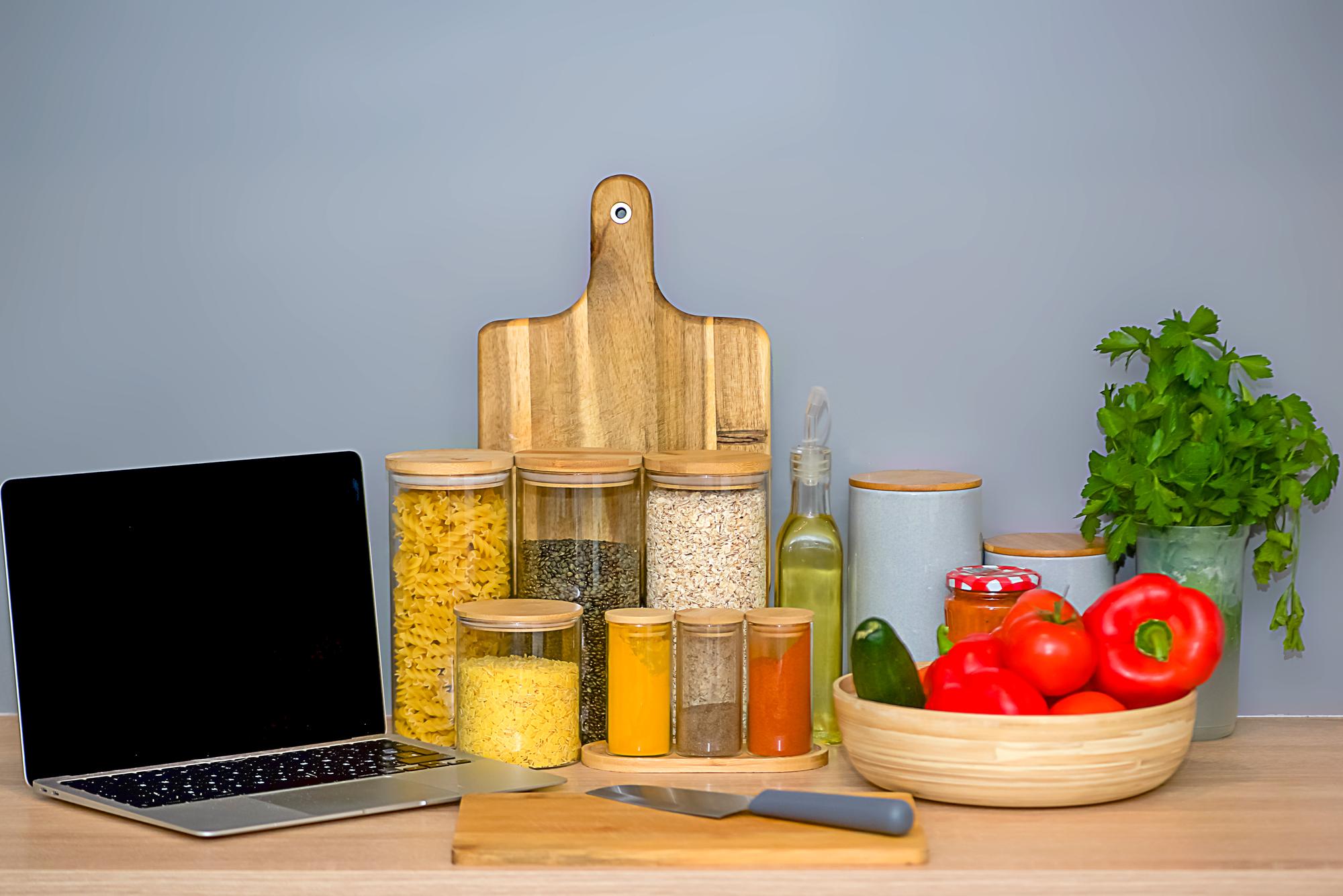 Organized countertop with utensils and ingredients